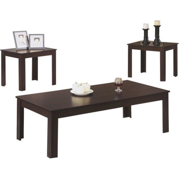 Monarch 3 Piece Contemporary Living Room Table Set, Cappuccino