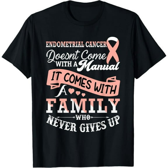 Endometrial Cancer Awareness Family Support Peach Ribbon T-Shirt