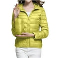 thumbnail image 2 of Jinhomg Womens Packable Puffer Coat Lightweight Cozy Full-Zip Hooded Jacket Fall Winter Warm Long Sleeve Down Coats with Pockets Fall Saving Yellow S, 2 of 9