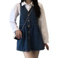 thumbnail image 2 of Conjuntos de 2 piezas para mujer, camisetas blancas de manga larga, conjunto de vestido tipo túnica con botones, vestido camisero de dos piezas acampanado, 2 of 8