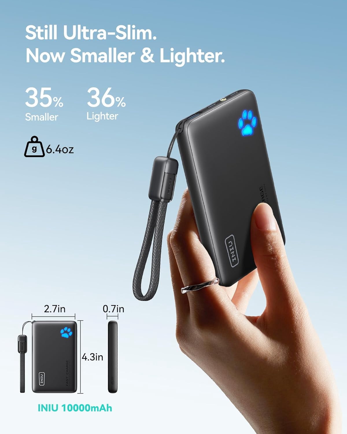 Portable Charr, Ultra Slim 45W Fast Charging with Attached USB C Cable, Flight-Safe 10000mAh PD Power Bank Battery Pack, Travel Essential Phone Powerbank for iPhone 17 16 S25 Google etc