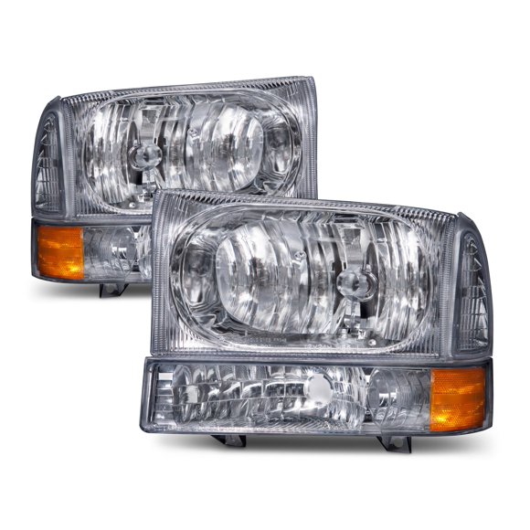 HEADLIGHTSDEPOT Chrome Headlight Park Signal Light Set Compatible with Ford Excursion F-250 F-350 F-450 F-550 Super Duty Excursion Includes Driver And Passenger Side Headlamps
