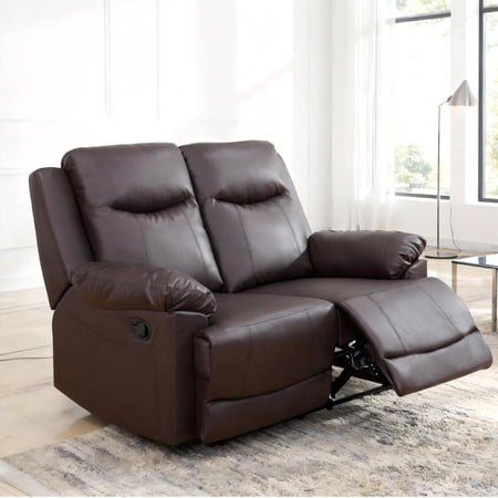 Gewnee Brown Loveseat, Air Leather & High-Elastic Sponge, Adjustable Recline, Perfect for Living Rooms