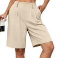 thumbnail image 3 of Shorts for Women Dressy Casual High Waisted Wide Leg Pleated Shorts with Pockets Elastic Waist Knee Length Pants Khaki S, 3 of 7