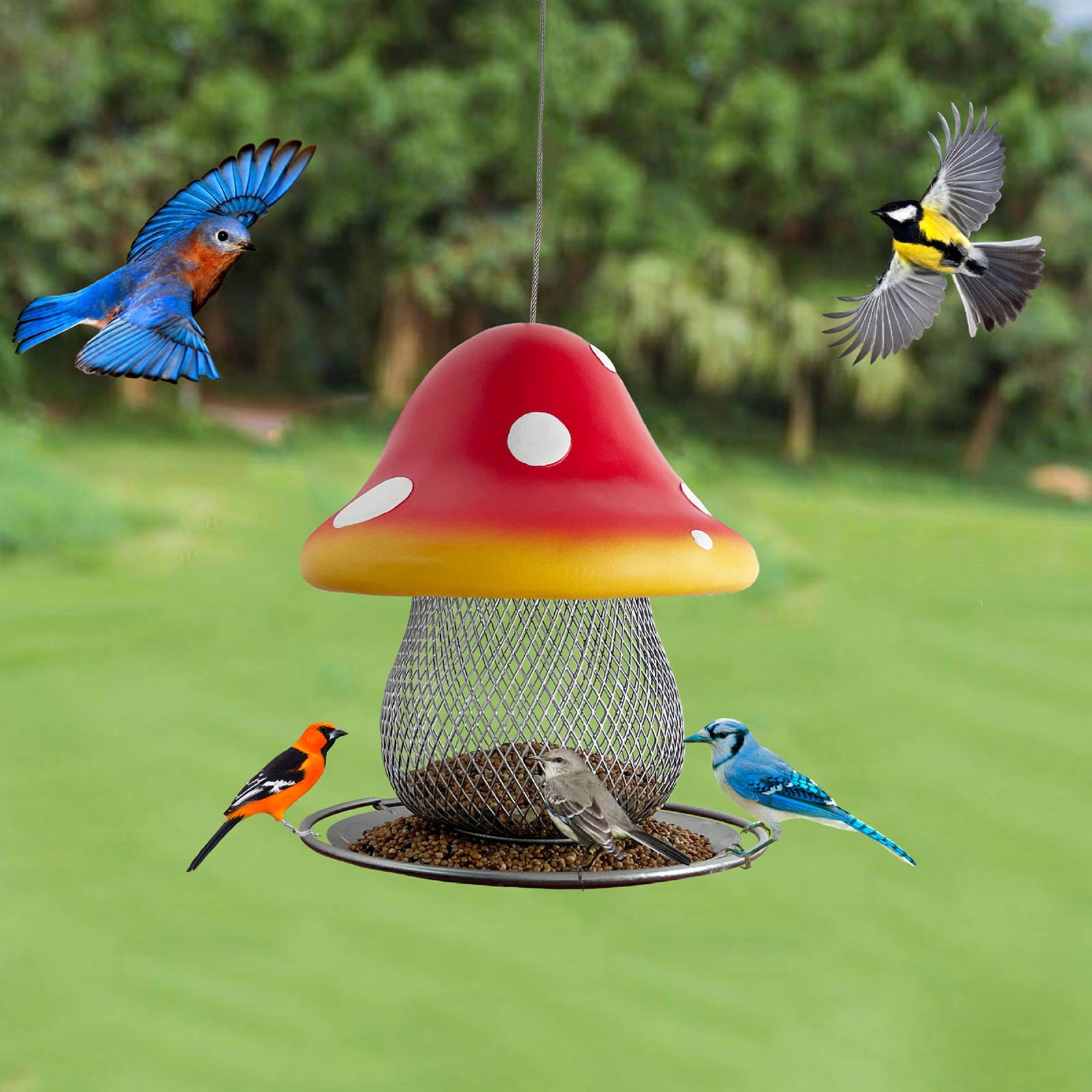 Automatic Bird Feeder Solar-Powered Mushroom Bird Feeder with Solar Light, Hummingbird Feeder, Bird Feeder, Bird Feeder for Outdoors Hanging, Window Bird Feeder