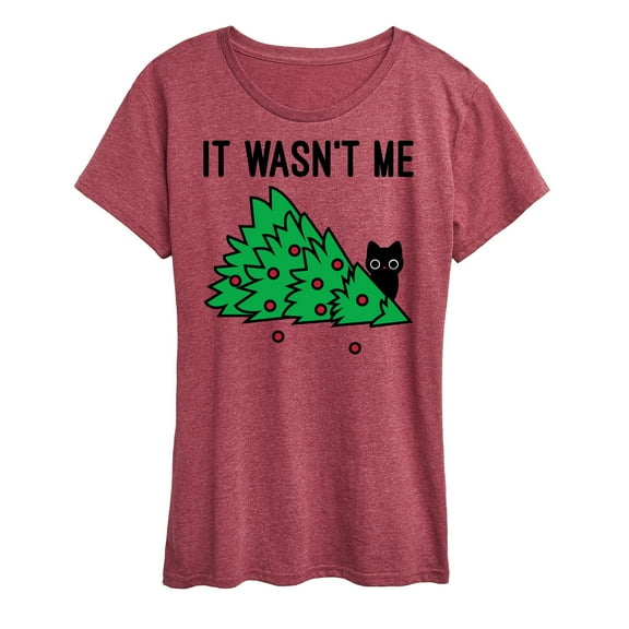 Instant Message - It Wasn't Me Cat Christmas Tree - Women's Short Sleeve Graphic V-Neck T-Shirt