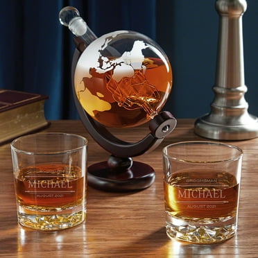 Stanford Fairbanks Personalized Whiskey Glasses Set with Globe Decanter