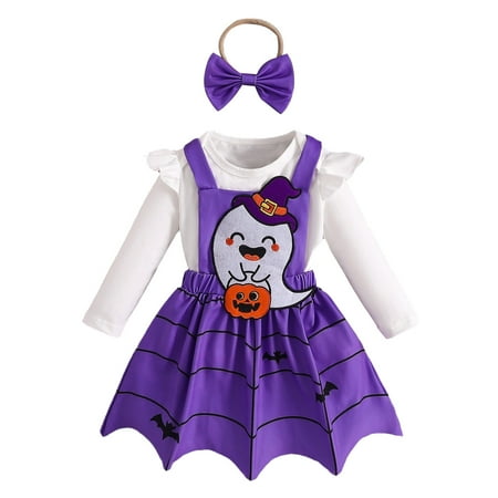 

Toddler Girls Outfits Casual Outfits Long Sleeve Romper Bodysuits Cartoon Pumpkin Embroider Suspenders Skirts Fall Girls Clothings 0 Months-3 Months