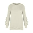 thumbnail image 3 of Hfyihgf Womens Crewneck Sweatshirts Long Sleeve Casual Tops with Ruffle Sleeve Fall Winter Clothes Soft Trendy Pullover Shirts(Khaki,M), 3 of 4