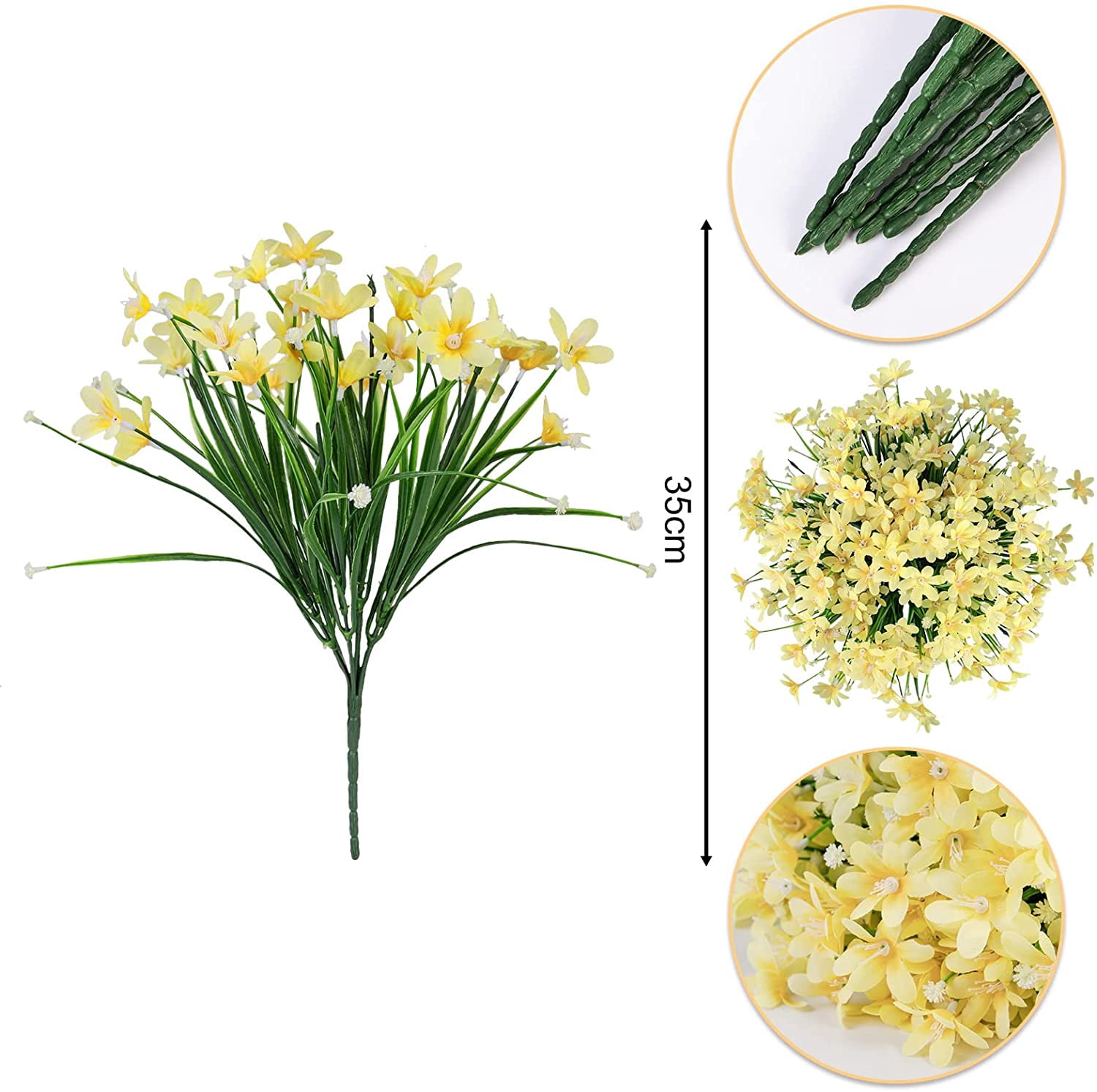 Artificial Daffodils Flowers Outdoor UV Resistant Fake Flowers Plants Faux Flowers for Garden Porch Window Box Wedding Home Decor, Yellow
