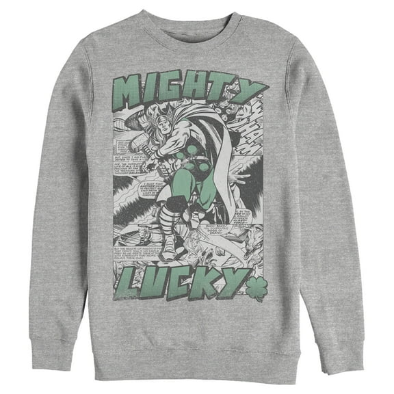 Men's Marvel Thor Comic St. Patrick's Day Mighty Lucky Sweatshirt Athletic Heather X Large