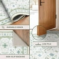 thumbnail image 5 of Washable Oushak 2x8 Bathroom Runner Rug - Vintage Turkish Floral 8ft Long Low Pile Non Slip Runners for Kitchen, Hallway - Cream Blue and Green, 5 of 7