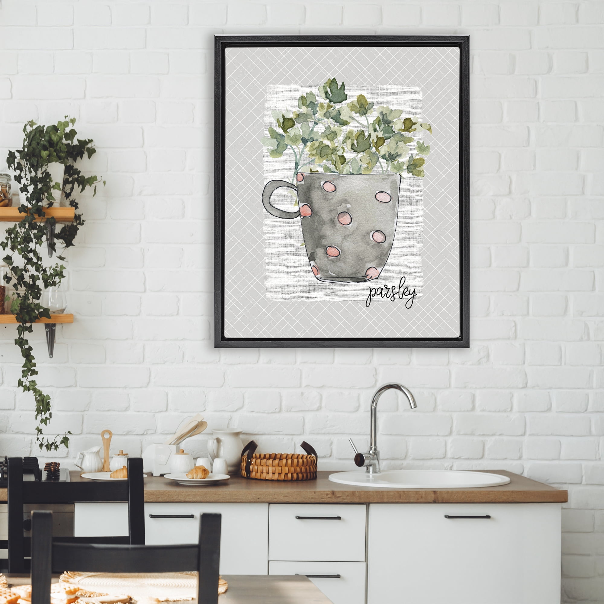 Stupell Industries Parsley Herb Mug Black Framed Floater Canvas Wall Art, design by Livi Finn