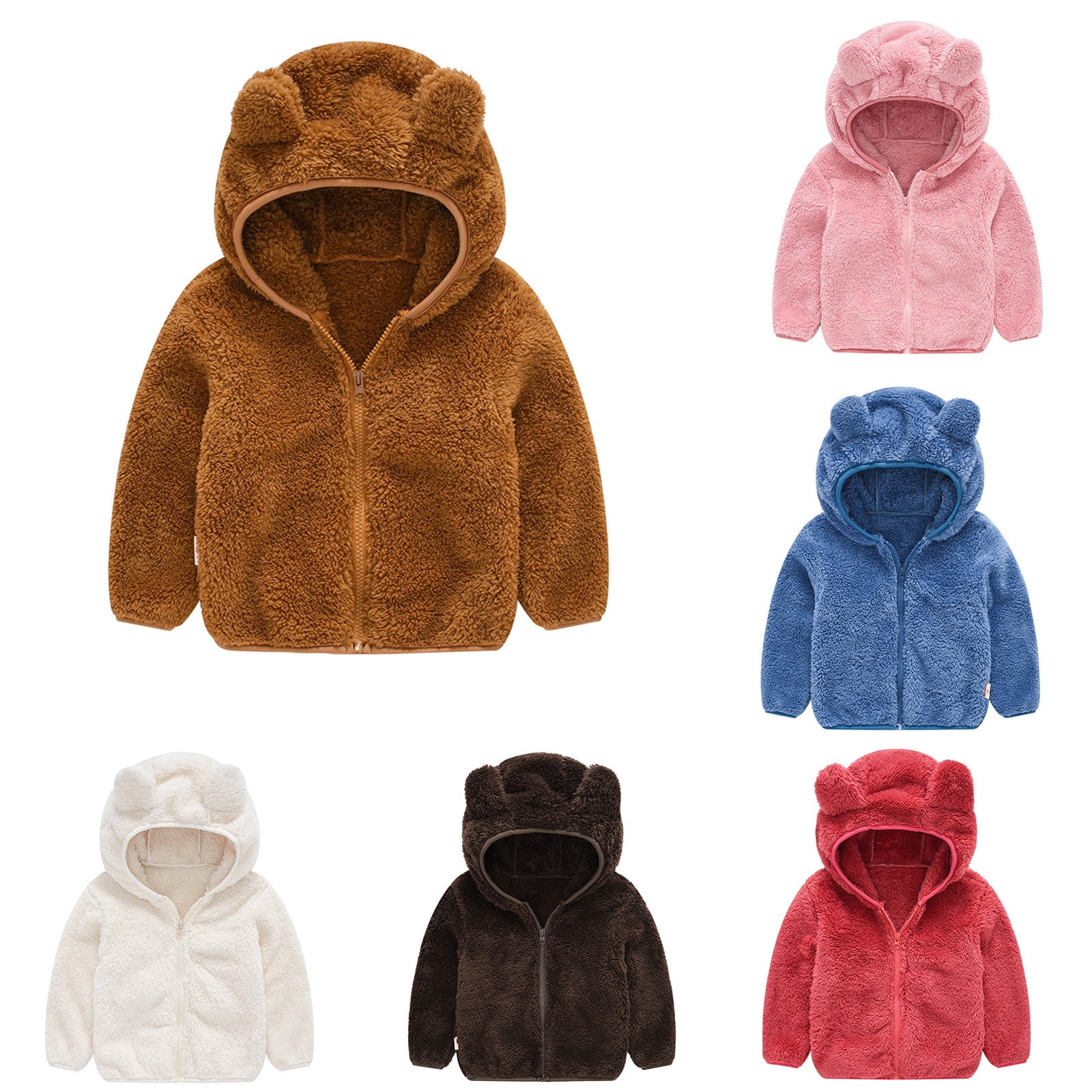 Toddler Faux Fleece Jacket Coats for Girls and Boys Hoodies with Bear Ears Long Sleeve Zip up Oversized Coat Cute Hoodie 