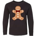 thumbnail image 3 of Inktastic Cute Gingerbread Man with Red Plaid Bowtie Long Sleeve Youth T-Shirt, 3 of 5