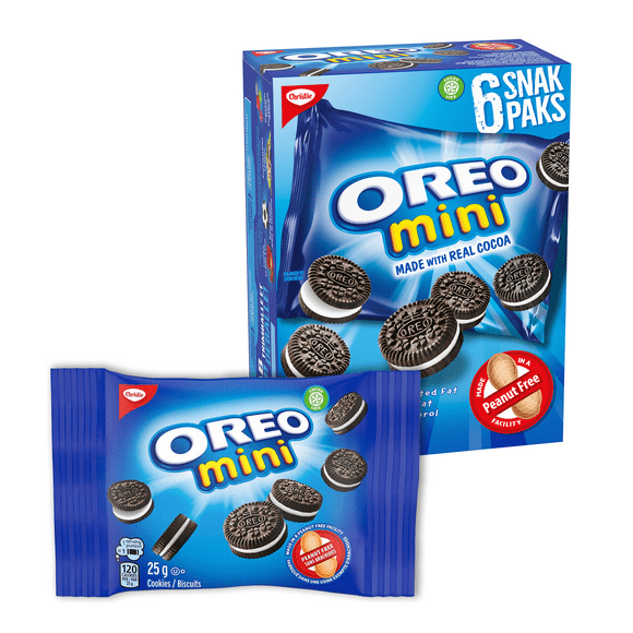 OREO, Mini Original Chocolate Sandwich Cookies, Made in a Peanut-Free Facility, Individually Wrapped, Snack Pack, School Snacks, 150 g
