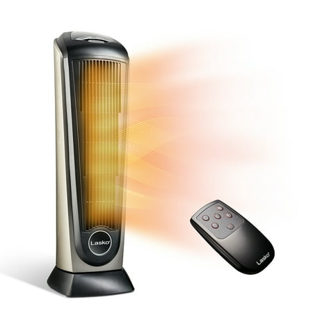 Lasko 1500W Electric Oscillating Ceramic Tower Space Heater with Remote Control, 751320, Black