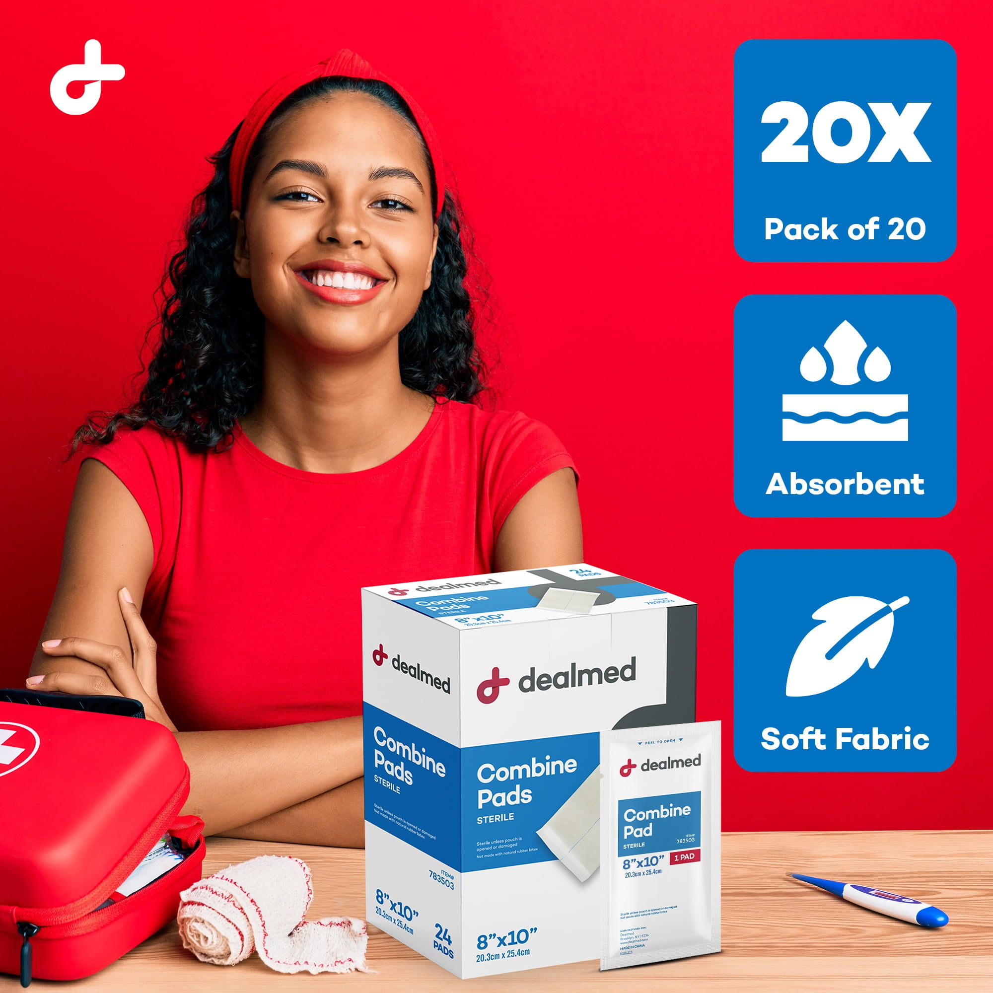 Dealmed Abdominal Combine Pads | Individually Wrapped, Absorbent, Latex-Free, Non Adherent | Abdominal Pads for Wound Care, Drainage, First Aid Kit | Sterile ABD Pads 8x10 in | 24/Box (Case of 15)