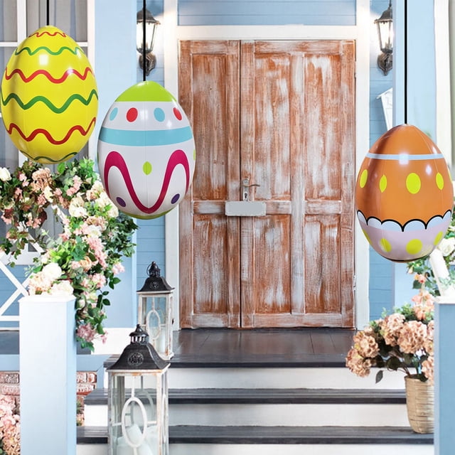 Huevos de Pascua Inflables, Coloridos y Decorativos, de Pvc Inodoro y Seguro, Tamaño Grande (40 X 30 Cm), Decoración Festiva para Exteriores, Perfectos para Celebraciones de Pascua.