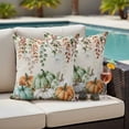 thumbnail image 4 of Green Orange Blue Fall Outdoor Waterproof Pillow Covers, Thanksgiving Pumpkin Botanical Rustic Decorative Square Throw Pillowcase Sofa Cushion Sham for Patio/Couch/Chair, 18"x18" 2 Pack, 4 of 8
