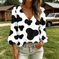 thumbnail image 6 of Blouses for Women Dqueduo Women's Cow Print V Neck Long Sleeve Casual Loose Blouse Shirt, 6 of 7