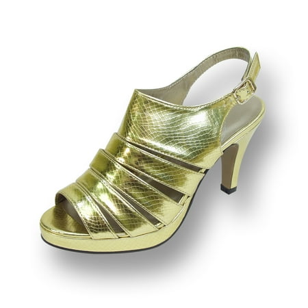 

FLORAL Jules Women s Wide Width High Heel Platform Dress Slingback GOLD 10