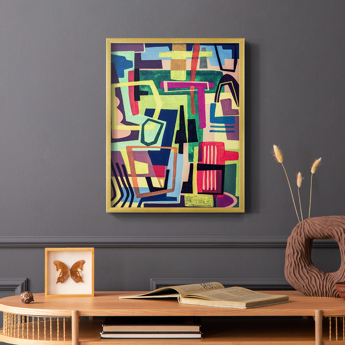 Connected Colors I Framed Print in Gold Solid Wood Framed Print No Nail Hanging