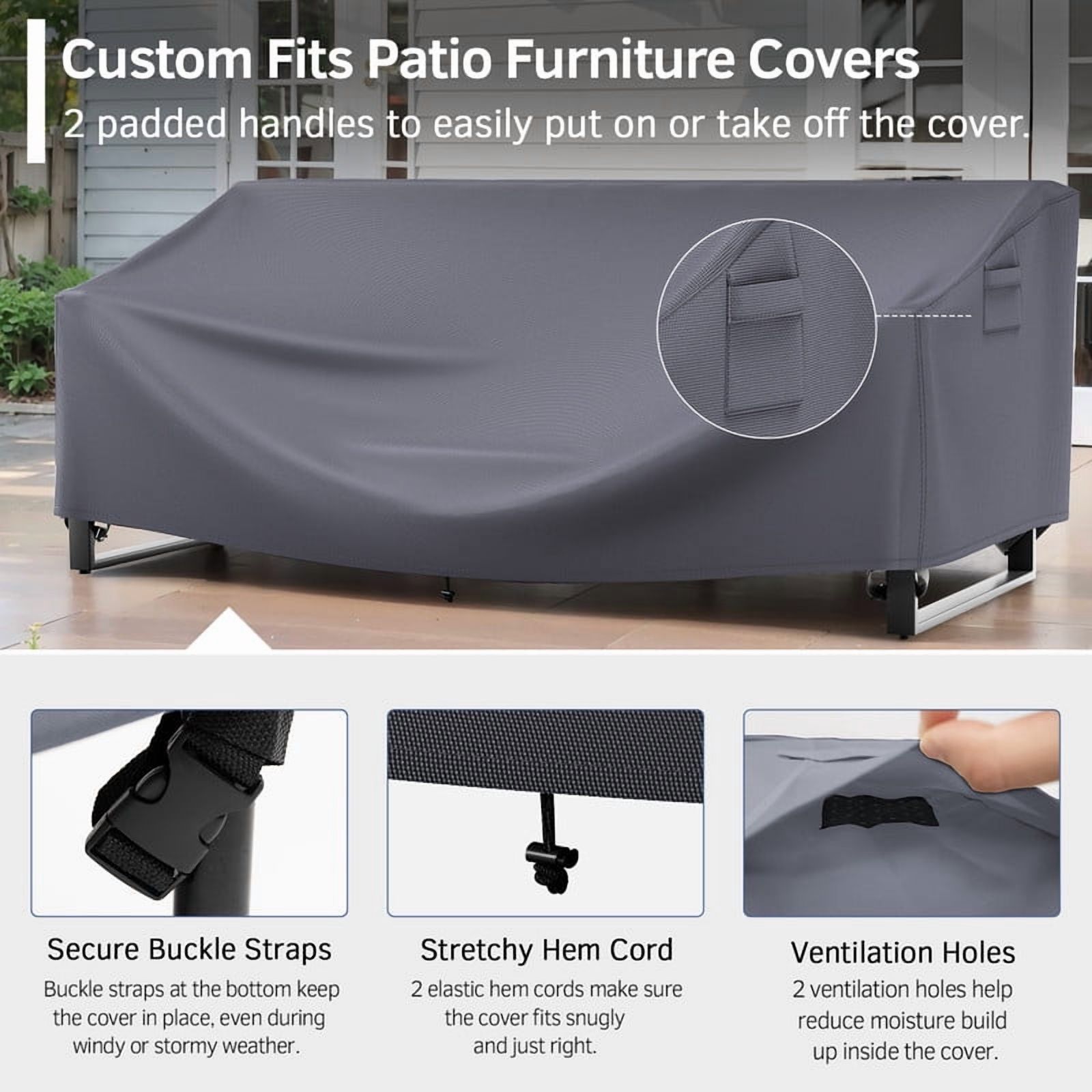 PARKWELL Patio Furniture Covers Waterproof,Outdoor 3-seater Sofa Cover,Outside Table and Chair Covers,Heavy Duty 600D Tough Oxford Cover Grey 83L x 34W x 28H inch