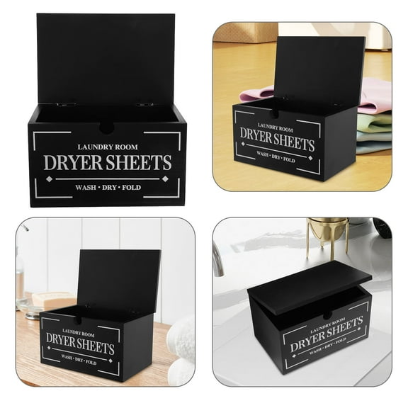 Raindrops Wooden Dryer Sheet Dispenser with Lid Black for Laundry Room Organization