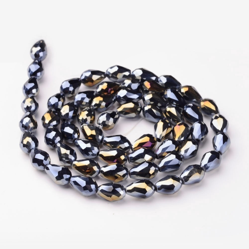 20Strand Electroplate Glass Beads Strands AB Color Plated Faceted Teardrop Black 12x8mm 58pcs/strand 26.5 inch