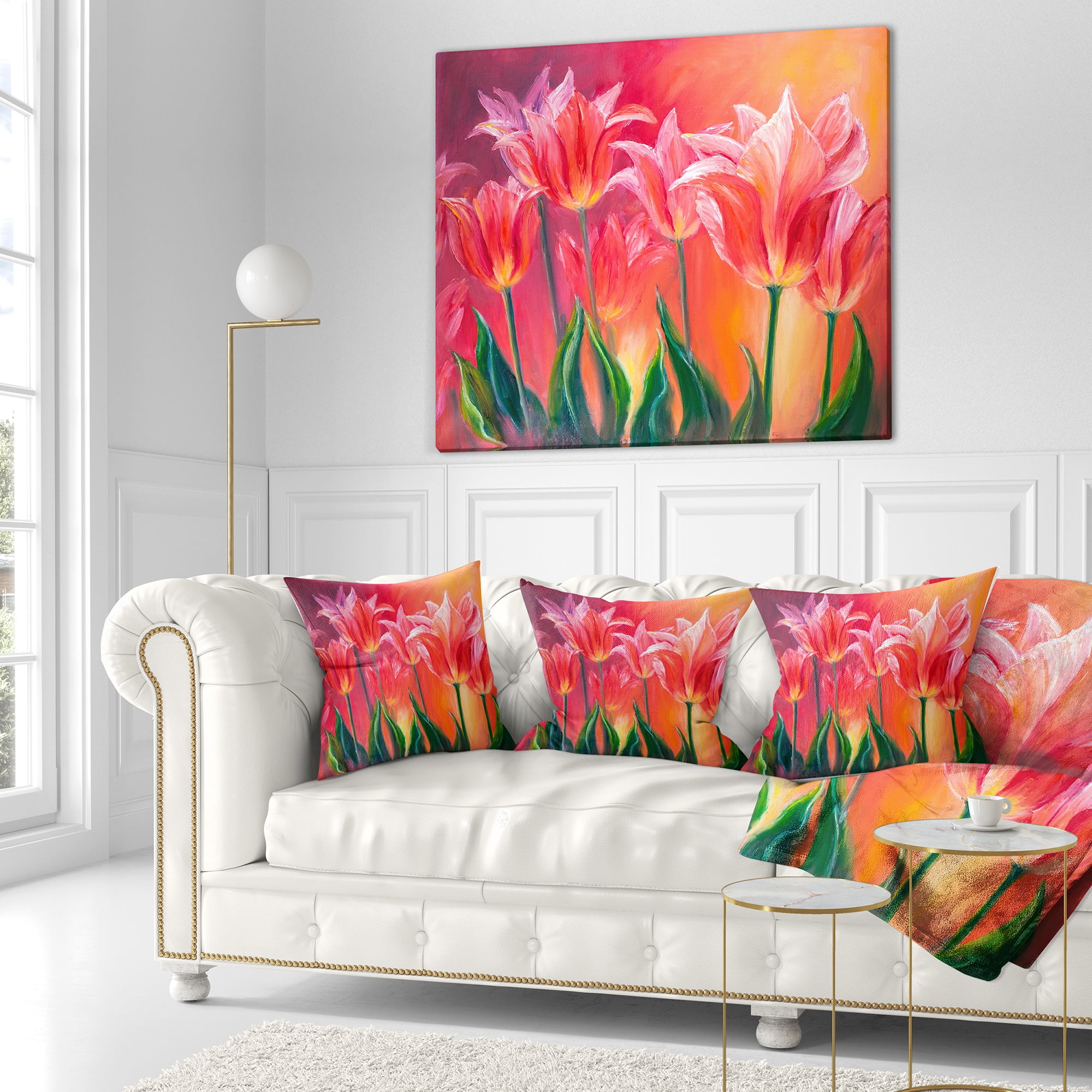Designart Tulips in Red Shade - Floral Throw Pillow - 16x16