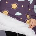 thumbnail image 3 of Oversized Wearable Blanket Hoodie,Purple Sun Moon Star Cloud Pattern Sherpa Blanket Hoodie with Super Pockets,Super Warm Fuzzy Pullover for Women & Men, 3 of 6