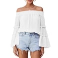 thumbnail image 5 of Tqcoqu Women's Off Shoulder Top,Ruffle Long Sleeve Chiffon Blouse,Casual Loose Trendy Shirts,White Women's S-XXL, 5 of 8