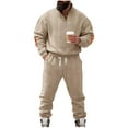 thumbnail image 2 of SYMOID Mens Khaki Relaxed Fit Tracksuit - 2 Piece Nylon Spandex Blend with Stand-Up Collar, Drawstring Waist & Pockets for Daily Casual Wear & Lounging,Size 3XL, 2 of 9