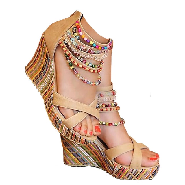 getmorebeauty Talons Hauts Compensés pour Femmes avec Perles 9 B(m) US