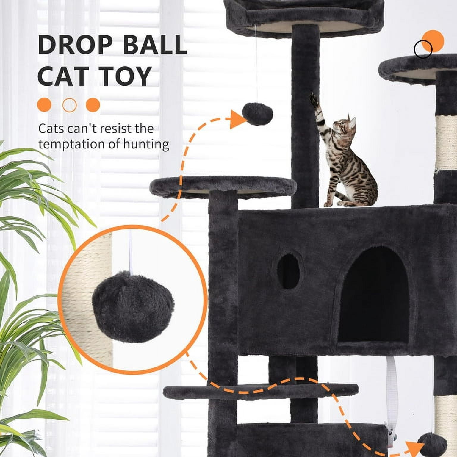 NiamVelo 70 inch Cat Tree Tower Furniture Cat Condo with Scratching Post for Indoor Kittens, Dark Gray