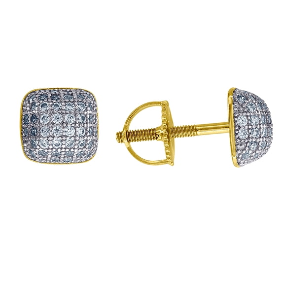 925 Sterling Silver Yellow-tone Unisex Cubic Zirconia Dome Stud Earrings 8.8mm Wide Stud Earring for Women