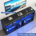 thumbnail image 5 of Blotout 74" TV Stand for TVs up to 85" with LED Lights and Power Outlet, 32" Tall Modern Gaming Entertainment Center with Adjustable Shelve for Living Room, Black Carbon Fiber, 5 of 10