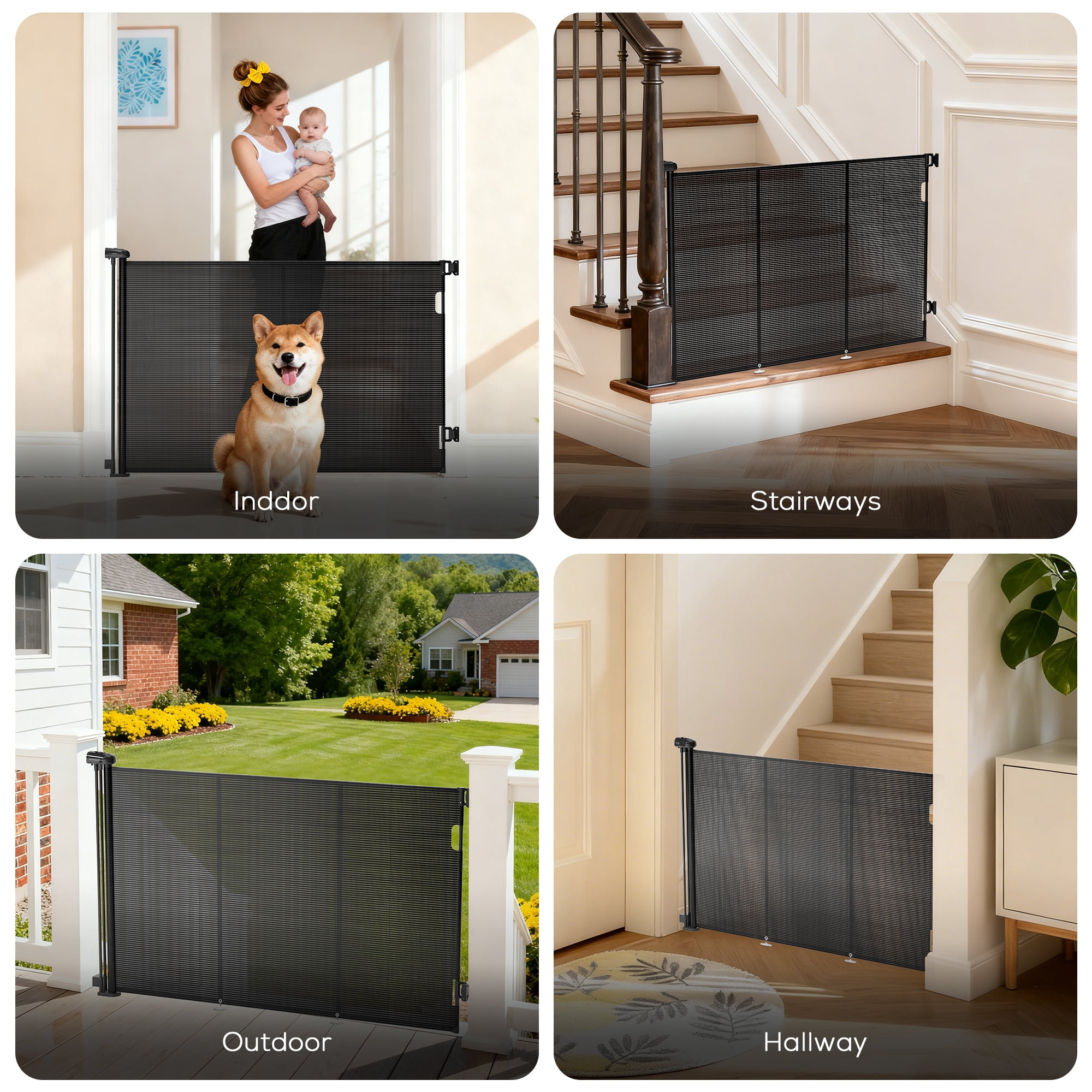 Retractable Baby Gate, TULILLO 48in Tall Baby Safety Gate, 59" Wide Baby Gate Dog Gate for Stair, Doorway, Auto-Lock,Black