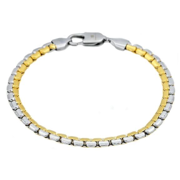 Mens Gold Plated Stainless Steel Flat Box Link Chain Bracelet