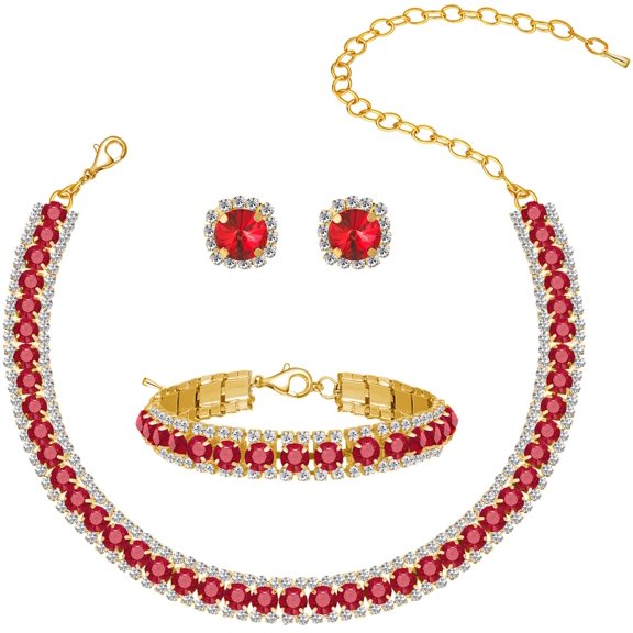 Women's Rhinestone Tennis Necklace, Link Bracelet, and Teardrop Earrings Set—Perfect for weddings and parties