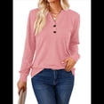 thumbnail image 2 of Camisas de Larga para Mujer, Moda de Otoño, Blusas Informales Formales, Camisetas Henley de Moda, Ropa de Trabajo Rosa 5XL, 2 of 9