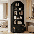 thumbnail image 2 of Fnova 76.8" Tall Arched Bookcase, 5-Tier Bookshelf with File Cabinet Drawer, Large Open Display Storage Shelves for Home Office, Living Room, Black, 2 of 15