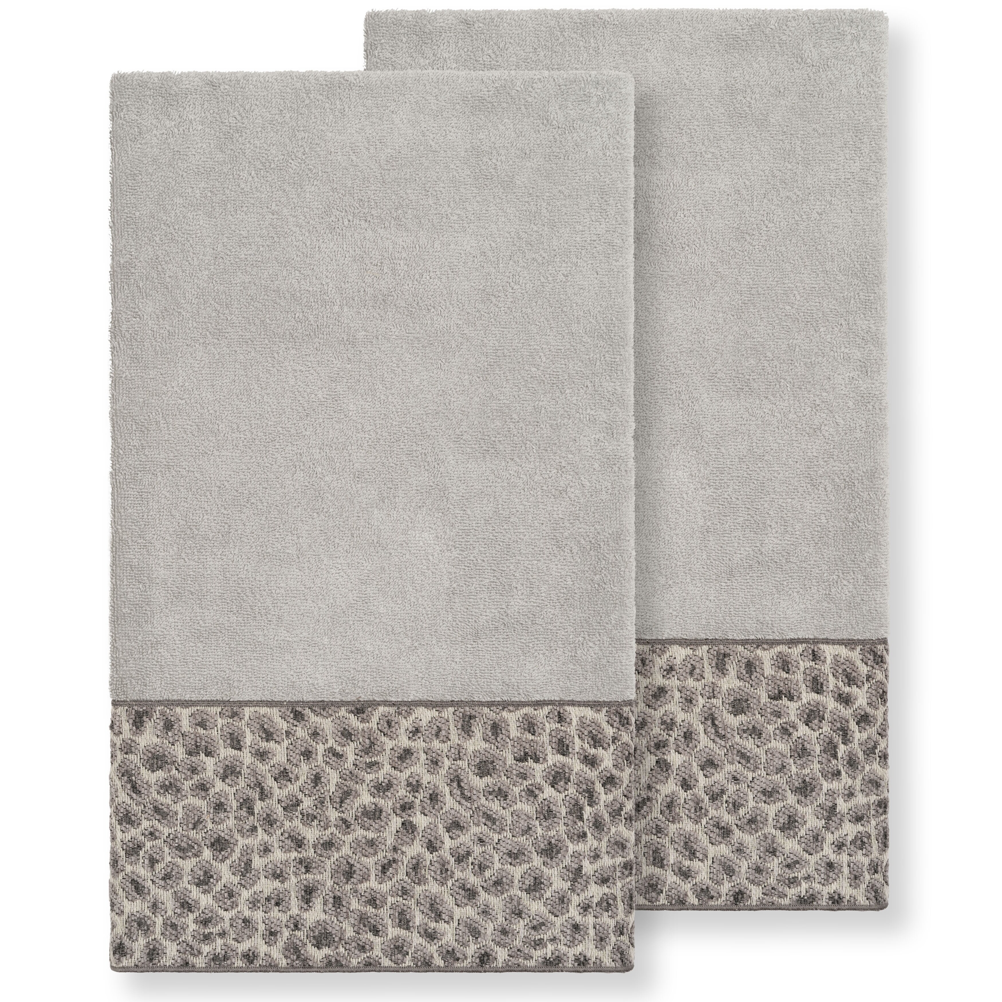 Authentic Hotel And Spa Turkish Cotton Cheetah Jacquard Trim Light Grey 2 Piece Bath Towel Set Walmartcom Walmartcom