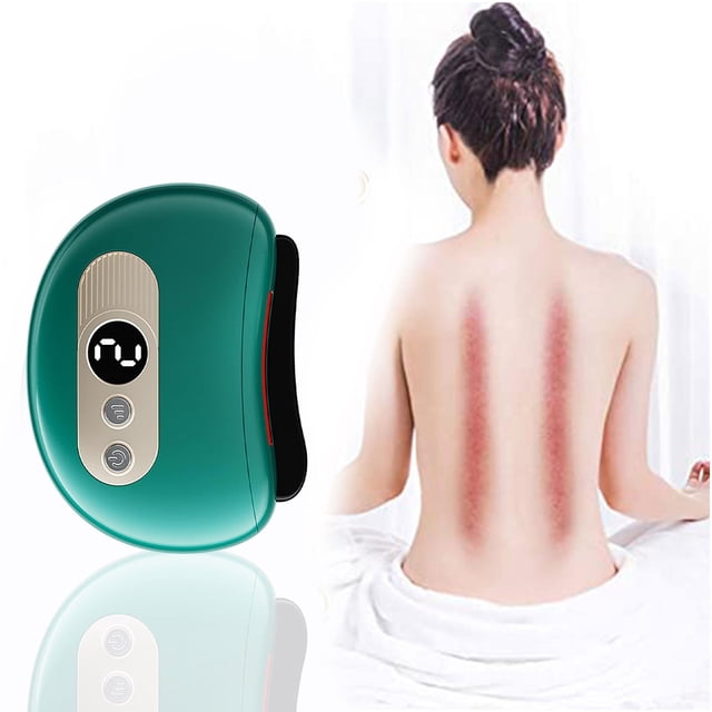 Fiudx Herramienta Gua Sha, Piedra de Masaje con Vibración Caliente, Raspador de Acupresión Facial, Dispositivo de Terapia de Relajación Corporal, Ideal para Casa, Oficina y Viajes, Ideal para Mujeres