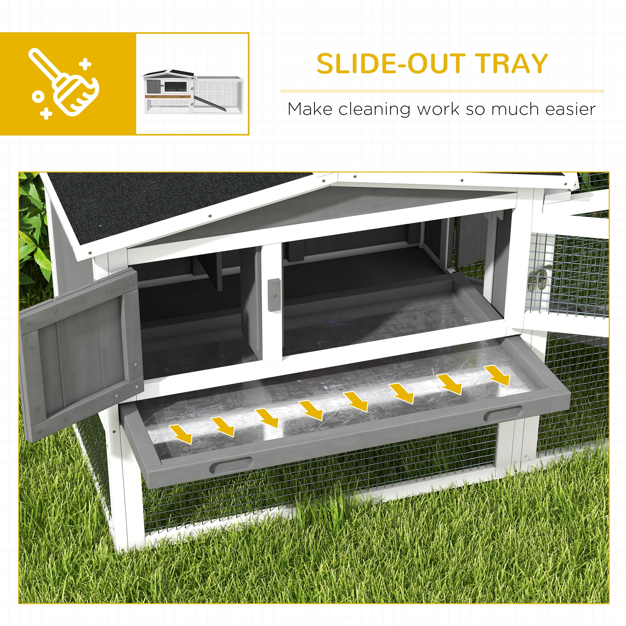 PawHut Rabbit Hutch 2-Story Bunny Cage Small Animal House with Tray, Run