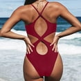 thumbnail image 4 of TEVEQ Women's Crisscross Back Ruched Swimsuit V Neck High Cut Th One Piece Swimsuit Women Tummy Control Slimming Cheeky Modest 2025 Trendy Swim Suits for Women 2025 Bathing Suit for Women One Piece, 4 of 6