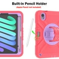 thumbnail image 6 of Hard Back Cover Case for Apple 8.3-inch iPad Mini 6th Generation (2021) Model A2567/A2168/A2569 - Portable Shockproof Rugged Cover Case with Rotating View Kickstand & Shoulder/Hand Strap, Red+Purple, 6 of 8