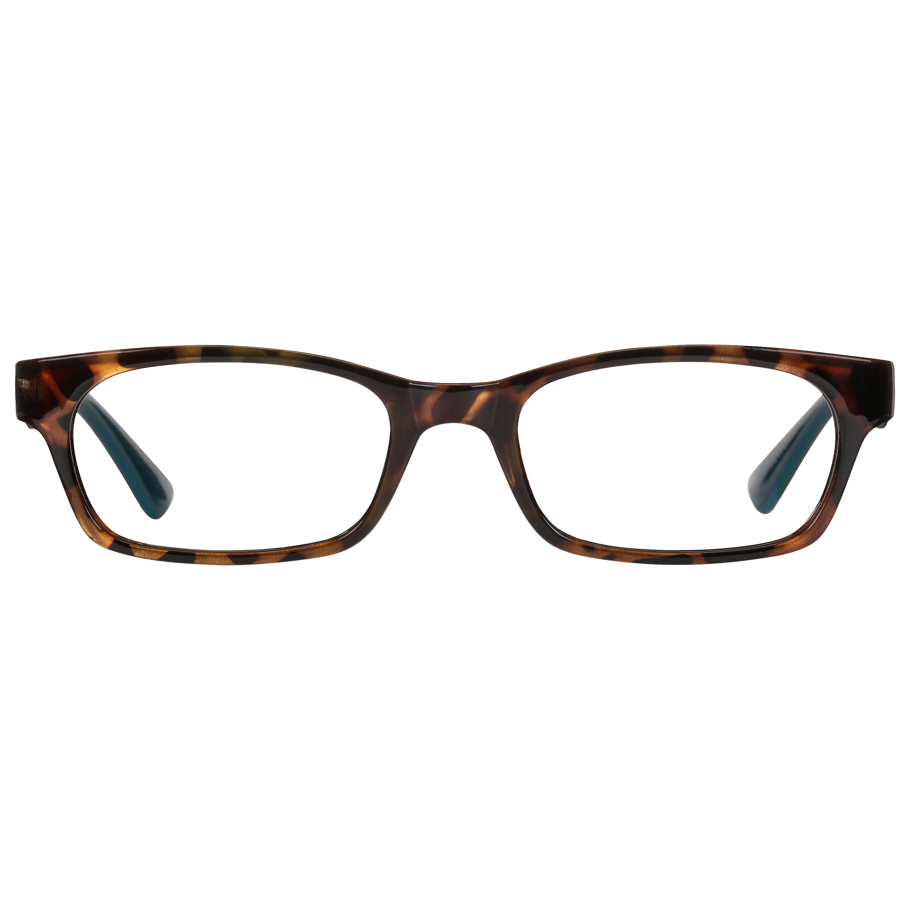 (2 pack) M+ Womens Rectangular Plastic Reading Glasses 3.00 Colleen in Tortoise with Teal Inner Color