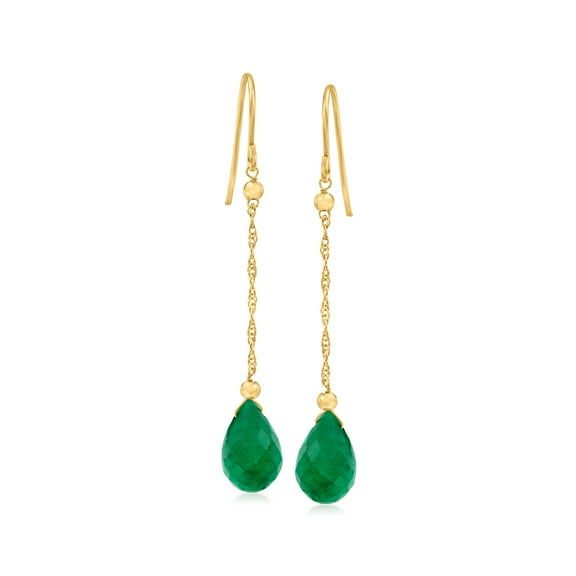 Ross-Simons 7.00 ct. t.w. Emerald Teardrop Earrings in 10kt Yellow Gold, Women's, Adult